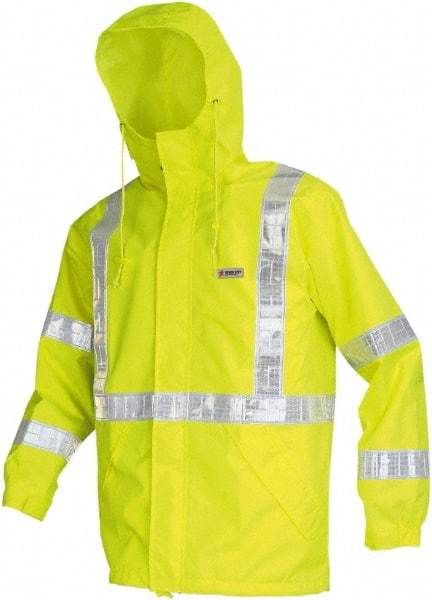 MCR Safety - Size 2XL, Lime, Rain Jacket - 2 Pockets, Packable Hood - Caliber Tooling