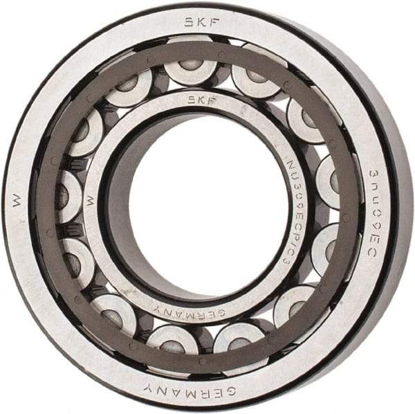 SKF - 45mm Bore Diam, 100mm Outside Diam, 25mm Wide Cylindrical Roller Bearing - 99,000 N Dynamic Capacity, 100,000 Lbs. Static Capacity - Caliber Tooling