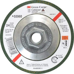 3M - 24 Grit, 4-1/2" Wheel Diam, 1/4" Wheel Thickness, Type 27 Depressed Center Wheel - Ceramic, 13,300 Max RPM, Compatible with Angle Grinder - Caliber Tooling