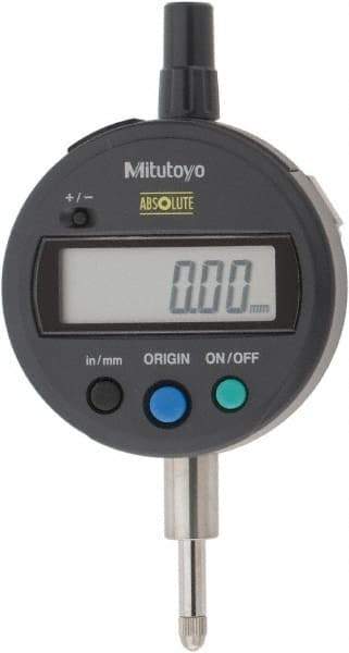 Mitutoyo - 0 to 12.7mm Range, 0.0005" Graduation, Electronic Drop Indicator - Flat Back, Accurate to 0.001", English & Metric System, LCD Display - Caliber Tooling