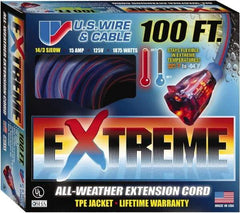 Value Collection - 100', 14/3 Gauge/Conductors, Blue/Pink Indoor & Outdoor Extension Cord - 1 Receptacle, 13 Amps, 125 Volts, UL SJEOW, NEMA 5-15P - Caliber Tooling