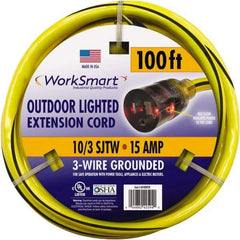 Value Collection - 100', 10/3 Gauge/Conductors, Yellow/Black Outdoor Extension Cord - 1 Receptacle, 15 Amps, UL SJTW, NEMA 5-15P - Caliber Tooling