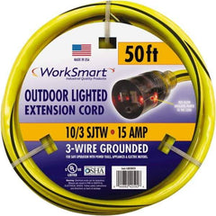 Value Collection - 50', 10/3 Gauge/Conductors, Yellow/Black Outdoor Extension Cord - 1 Receptacle, 15 Amps, UL SJTW, NEMA 5-15P - Caliber Tooling