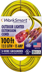 Value Collection - 100', 12/3 Gauge/Conductors, Yellow/Black Outdoor Extension Cord - 1 Receptacle, 15 Amps, UL SJTW, NEMA 5-15P - Caliber Tooling