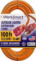 Value Collection - 100', 12/3 Gauge/Conductors, Orange/Blue Outdoor Extension Cord - 1 Receptacle, 15 Amps, UL SJTW, NEMA 5-15P - Caliber Tooling