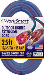 Value Collection - 25', 12/3 Gauge/Conductors, Blue/Red Outdoor Extension Cord - 1 Receptacle, 15 Amps, UL SJTW, NEMA 5-15P - Caliber Tooling