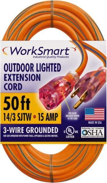 Value Collection - 50', 14/3 Gauge/Conductors, Orange/Blue Outdoor Extension Cord - 1 Receptacle, 15 Amps, UL SJTW, NEMA 5-15P - Caliber Tooling