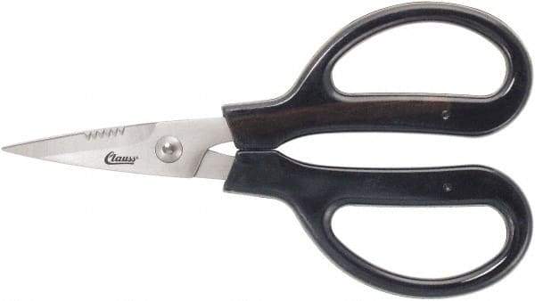 Clauss - 3" LOC, 9-1/4" OAL Stainless Steel Blunt Point Trimmers - Serrated, Plastic Handle, For Paper, Fabric - Caliber Tooling