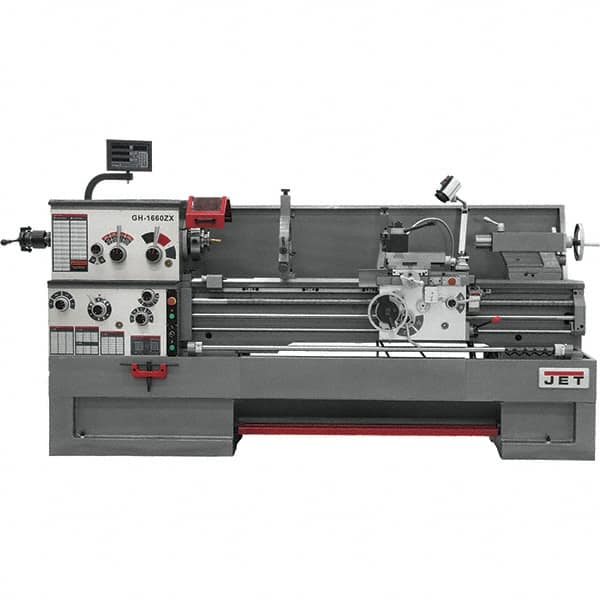 Jet - 16" Swing, 60" Between Centers, 230 Volt, Triple Phase Engine Lathe - 7MT Taper, 7-1/2 hp, 25 to 1,800 RPM, 3-1/8" Bore Diam, 44-1/2" Deep x 65-1/2" High x 117" Long - Caliber Tooling