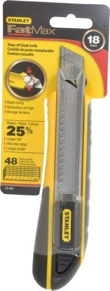 Stanley - Snap Utility Knife - 4-3/8" Blade, Yellow, Silver & Black TPE Handle, 6 Blades Included - Caliber Tooling