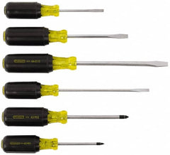 Stanley - 6 Piece Cabinet, Phillips & Slotted Screwdriver Set - Blade Sizes: Length 3, 4 & 6, Width 1/4, 5/16 & 3/16, Bit Sizes: Philips #1 to #2 - Caliber Tooling