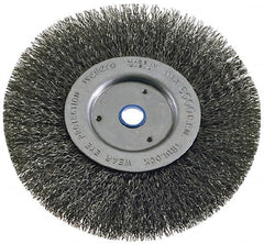 Weiler - 6" OD, 2" Arbor Hole, Crimped Steel Wheel Brush - 1" Face Width, 1-1/8" Trim Length, 0.008" Filament Diam, 6,000 RPM - Caliber Tooling