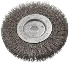 Weiler - 6" OD, 3/4" Arbor Hole, Crimped Steel Wheel Brush - 1/2" Face Width, 1-7/16" Trim Length, 0.0118" Filament Diam, 6,000 RPM - Caliber Tooling