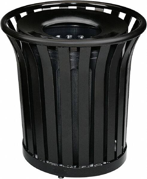 Rubbermaid - 36 Gal Black Round Decorative Waste Receptacle With Top - Steel, 826mm High - Caliber Tooling