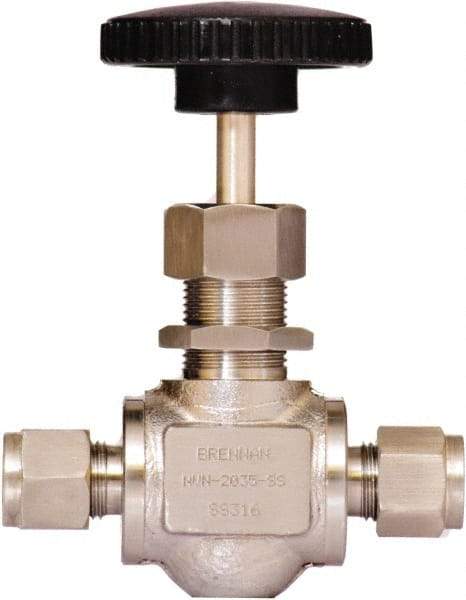 Brennan - 3/8" Pipe, Straight Needle Valve - PTFE Seal, Tube Ends, Stainless Steel Valve, 6,000 Max psi - Caliber Tooling