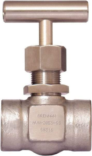 Brennan - 3/4" Pipe, Straight Needle Valve - PTFE Seal, Tube Ends, Stainless Steel Valve, 6,000 Max psi - Caliber Tooling