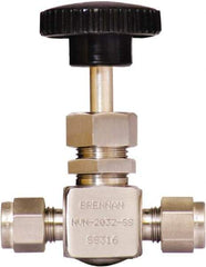 Brennan - 1/4" Pipe, Straight Needle Valve - PTFE Seal, Tube Ends, Stainless Steel Valve, 6,000 Max psi - Caliber Tooling