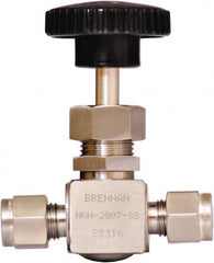 Brennan - 1/4" Pipe, Straight Needle Valve - PTFE Seal, Tube Ends, Stainless Steel Valve, 6,000 Max psi - Caliber Tooling