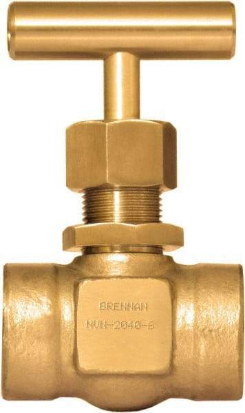 Brennan - 1/2" Pipe, Straight Needle Valve - PTFE Seal, NPT Ends, Brass Valve, 3,000 Max psi - Caliber Tooling