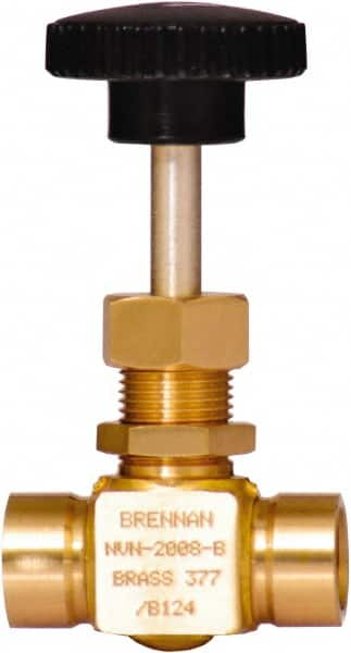 Brennan - 1/4" Pipe, Straight Needle Valve - PTFE Seal, NPT Ends, Brass Valve, 3,000 Max psi - Caliber Tooling