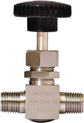 Brennan - 1/4" Pipe, Straight Needle Valve - PTFE Seal, NPT Ends, Stainless Steel Valve, 6,000 Max psi - Caliber Tooling