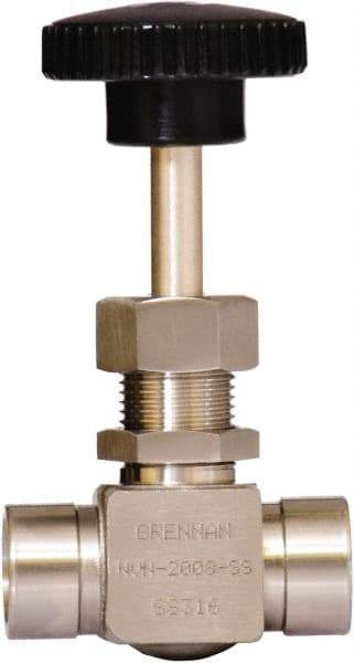 Brennan - 1/4" Pipe, Straight Needle Valve - PTFE Seal, NPT Ends, Stainless Steel Valve, 6,000 Max psi - Caliber Tooling