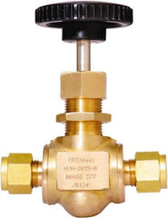 Brennan - 3/8" Pipe, Straight Needle Valve - PTFE Seal, Tube Ends, Brass Valve, 3,000 Max psi - Caliber Tooling