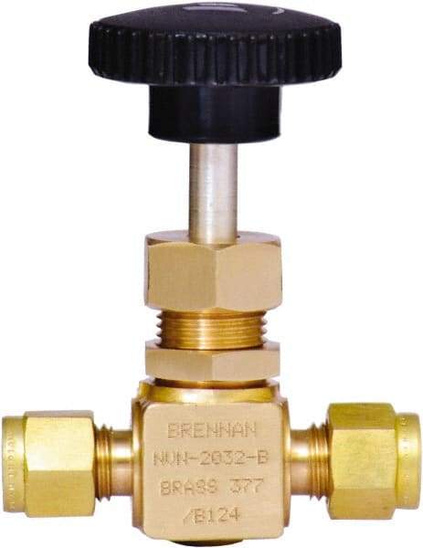 Brennan - 1/4" Pipe, Straight Needle Valve - PTFE Seal, Tube Ends, Brass Valve, 3,000 Max psi - Caliber Tooling