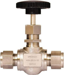 Brennan - 1/2" Pipe, Straight Needle Valve - PTFE Seal, Tube Ends, Stainless Steel Valve, 6,000 Max psi - Caliber Tooling