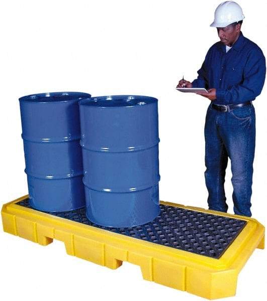 UltraTech - 66 Gal Sump, 4,500 Lb Capacity, 3 Drum, Polyethylene Spill Deck or Pallet - 76" Long x 27" Wide x 9" High, Liftable Fork, Drain Included, Low Profile, Inline Drum Configuration - Caliber Tooling