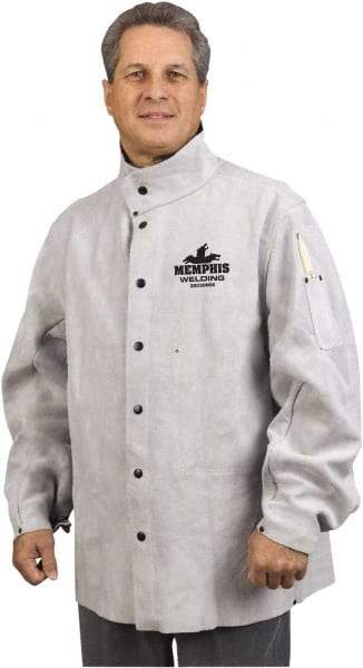 MCR Safety - Size 3XL Welding & Flame Resistant/Retardant Jacket - Gray, Leather, Snaps Closure - Caliber Tooling