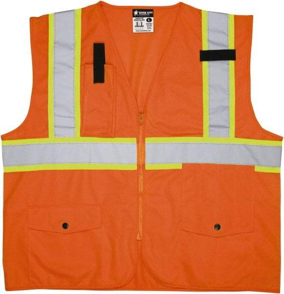 MCR Safety - Size 2XL High Visibility Orange Mesh Surveyor's Vest - 26.4" Chest, ANSI 107-2015, Zipper Closure, 8 Pockets, Polyester - Caliber Tooling