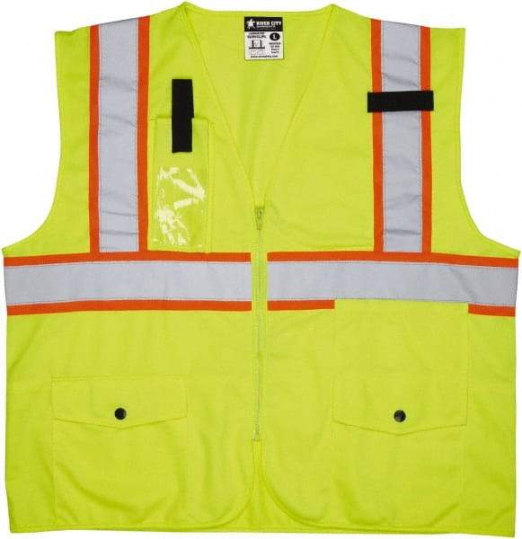 MCR Safety - Size XL High Visibility Lime Mesh Surveyor's Vest - 25.4" Chest, ANSI 107-2015, Zipper Closure, 8 Pockets, Polyester - Caliber Tooling