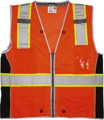 MCR Safety - Size L High Visibility Orange Mesh Surveyor's Vest - 24.4" Chest, ANSI 107-2015, Zipper Closure, 6 Pockets, Polyester - Caliber Tooling