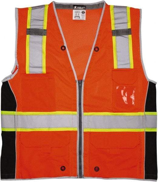 MCR Safety - Size 2XL High Visibility Orange Mesh Surveyor's Vest - 26.4" Chest, ANSI 107-2015, Zipper Closure, 6 Pockets, Polyester - Caliber Tooling