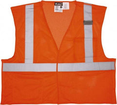 MCR Safety - Size 4XL Flame Resistant/Retardant Orange Mesh Breakaway Vest - 28.4" Chest, ANSI 107-2015, Hook & Loop Closure, 2 Pockets, Polyester - Caliber Tooling