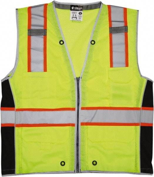 MCR Safety - Size L High Visibility Lime Mesh Surveyor's Vest - 24.4" Chest, ANSI 107-2015, Zipper Closure, Polyester - Caliber Tooling