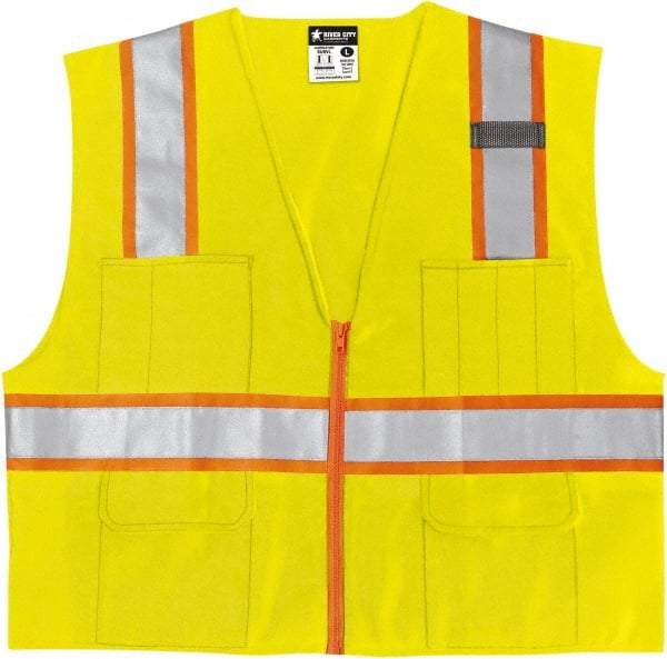 MCR Safety - Size 4XL High Visibility Lime Mesh Surveyor's Vest - 28.4" Chest, ANSI 107-2015, Zipper Closure, 6 Pockets, Polyester - Caliber Tooling