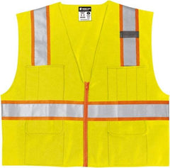 MCR Safety - Size 4XL High Visibility Lime Mesh Surveyor's Vest - 28.4" Chest, ANSI 107-2015, Zipper Closure, 6 Pockets, Polyester - Caliber Tooling