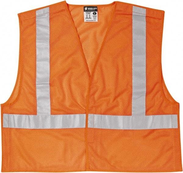 MCR Safety - Size L High Visibility Orange Mesh Breakaway Vest - 24.4" Chest, ANSI 107-2015, Hook & Loop Closure, Polyester - Caliber Tooling