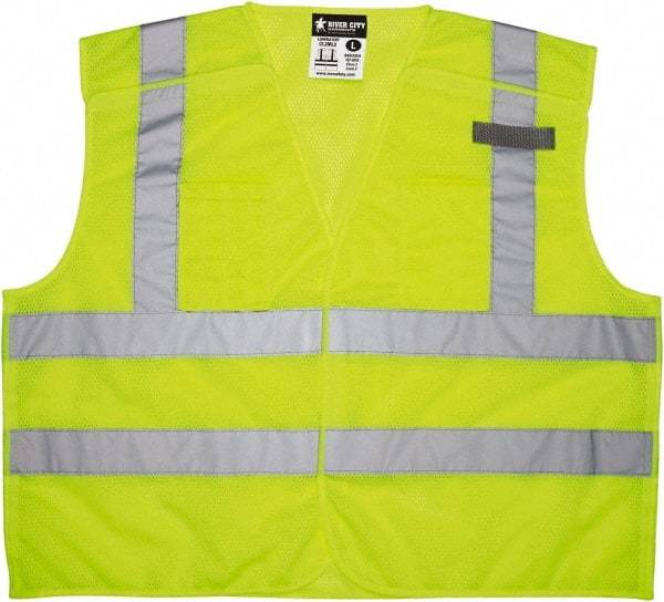 MCR Safety - Size 3XL High Visibility Lime Mesh Breakaway Vest - 27.4" Chest, ANSI 107-2015, Hook & Loop Closure, 3 Pockets, Polyester - Caliber Tooling