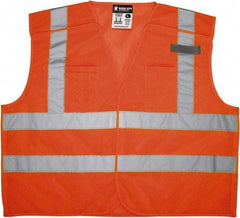 MCR Safety - Size XL High Visibility Orange Mesh Breakaway Vest - 25.4" Chest, ANSI 107-2015, Hook & Loop Closure, 3 Pockets, Polyester - Caliber Tooling