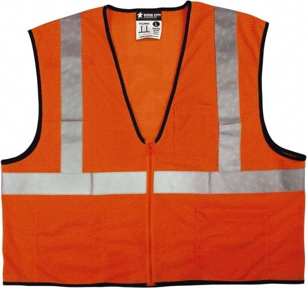 MCR Safety - Size L High Visibility Orange Mesh General Purpose Vest - 24.4" Chest, ANSI 107-2015, Zipper Closure, 3 Pockets, Polyester - Caliber Tooling