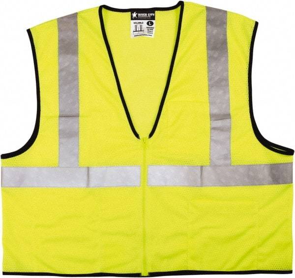 MCR Safety - Size 4XL High Visibility Lime Mesh General Purpose Vest - 28.4" Chest, ANSI 107-2015, Zipper Closure, 3 Pockets, Polyester - Caliber Tooling