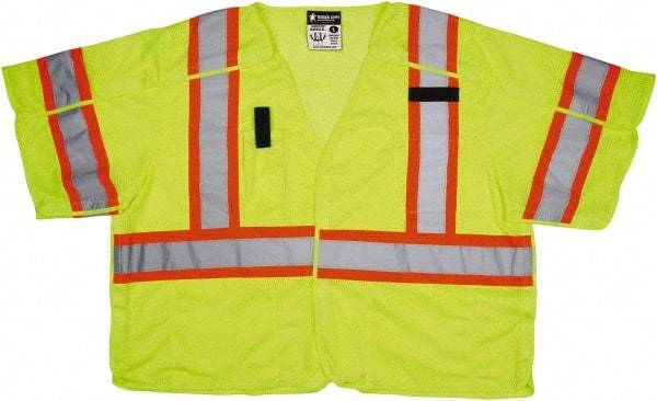 MCR Safety - Size 4XL High Visibility Lime Mesh Surveyor's Vest - 28" Chest, ANSI 107-2015, Hook & Loop Closure, 5 Pockets, Polyester - Caliber Tooling