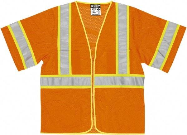 MCR Safety - Size L High Visibility Orange General Purpose Vest - 24.4" Chest, ANSI 107-2015, Zipper Closure, 2 Pockets, Polyester - Caliber Tooling