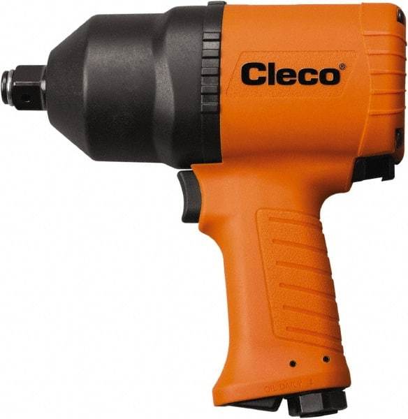 Cleco - 1/2" Drive, 9,000 RPM, 850 Ft/Lb Torque Impact Wrench - Pistol Grip Handle, 1,200 IPM, 69 CFM, 90 psi, 1/4" NPT Inlet - Caliber Tooling