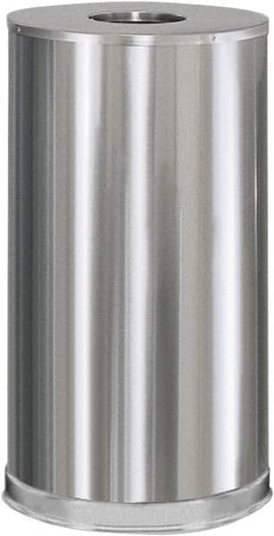 Rubbermaid - 15 Gal Silver Round Decorative Waste Receptacle With Top - Steel, 28" High - Caliber Tooling