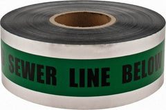 PRO-SAFE - Caution: Buried Sewer Line Below, Detectable Underground Tape - 1,000 Ft. Long x 3 Inch Wide Roll, Polyethylene on Aluminum, 5 mil Thick, Green - Caliber Tooling