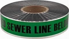 PRO-SAFE - Caution: Buried Sewer Line Below, Detectable Underground Tape - 1,000 Ft. Long x 2 Inch Wide Roll, Polyethylene on Aluminum, 5 mil Thick, Green - Caliber Tooling